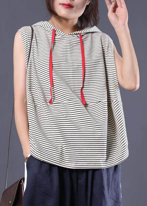 Women striped hooded cotton clothes sleeveless cotton summer top