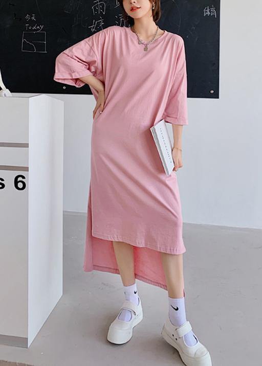 Women pink dress o neck low high design Dresses summer Dress