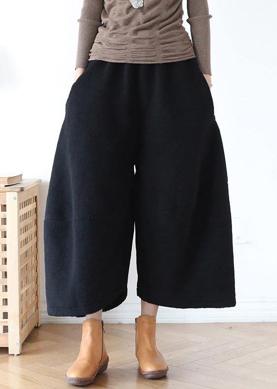 100% wide leg pants stylish black elastic waist trousers