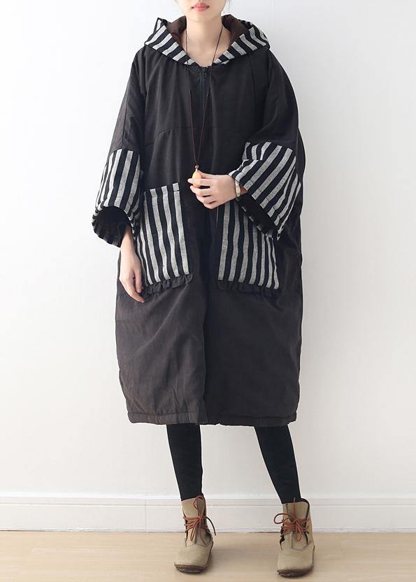 women plus size clothing warm winter coat hooded outwear black patchwork coats