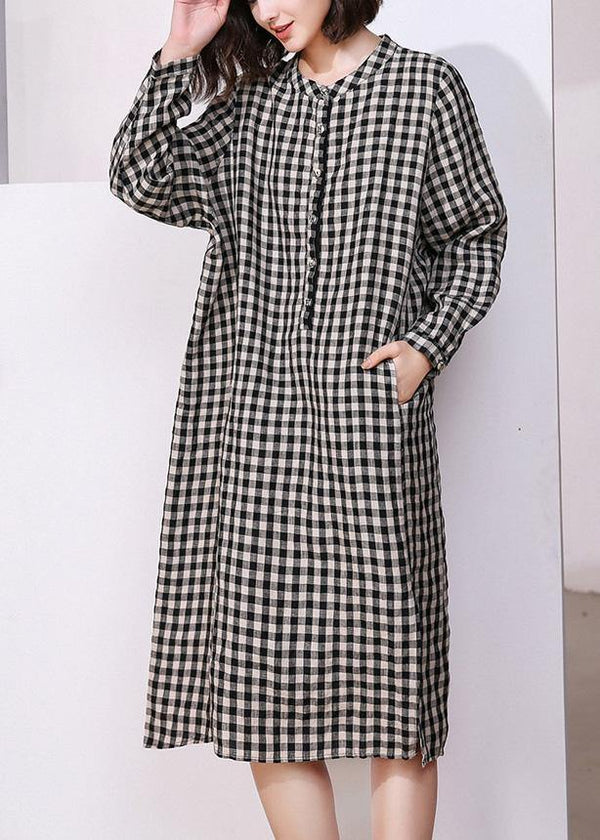 Vivid plaid cotton tunics for women o neck daily side open Dresses