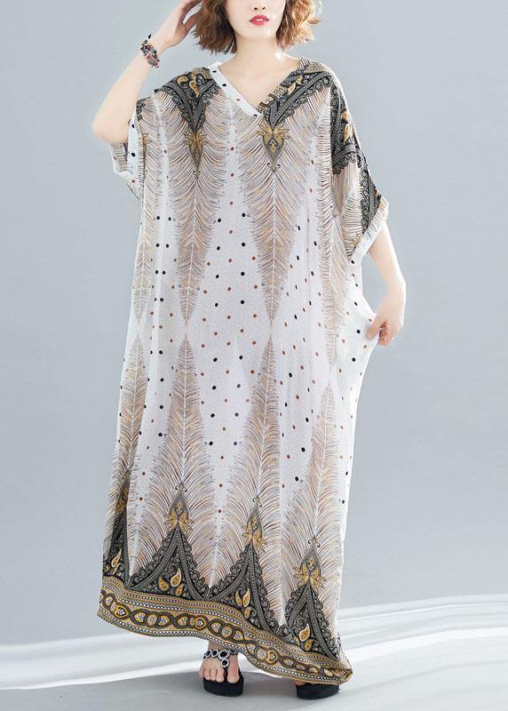 Vivid prints v neck cotton Long Shirts Batwing Sleeve Maxi summer Dress