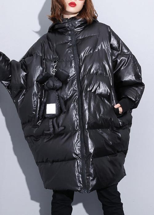 fine black winter outwear plus size Coats hooded zippered overcoat