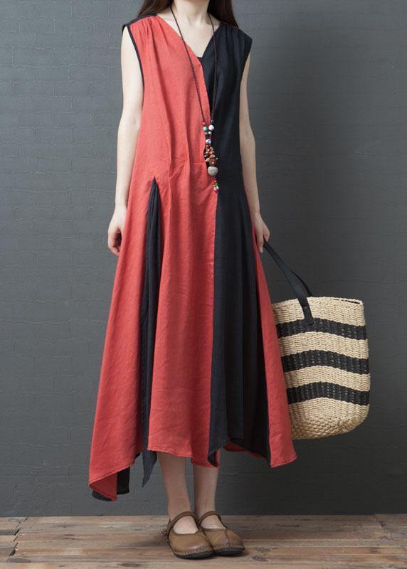 Vivid orange red cotton clothes For Women o neck Maxi summer Dress