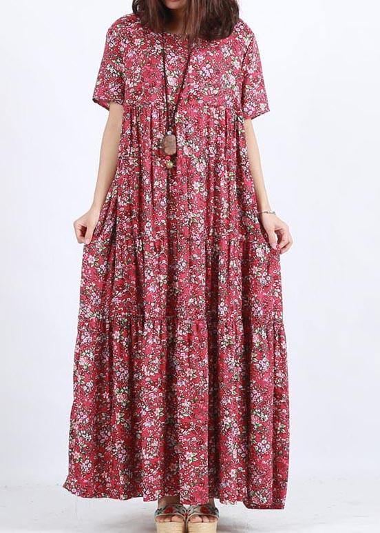 Elegant O Neck Patchwork Summer Dress Sewing Red Print Loose Dress