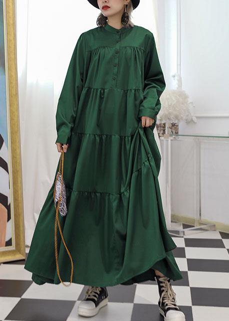 100% green cotton clothes Women patchwork long fall Dresses