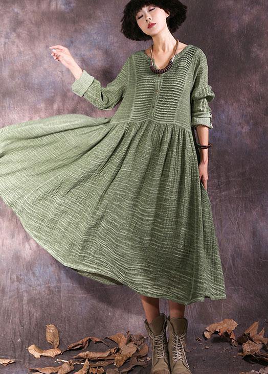 100% green long sleeve cotton dresses v neck Maxi autumn Dresses