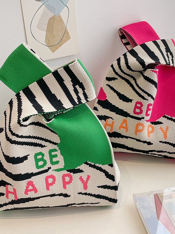 Letter Print Zebra-Stripe Bags Woven Handbag