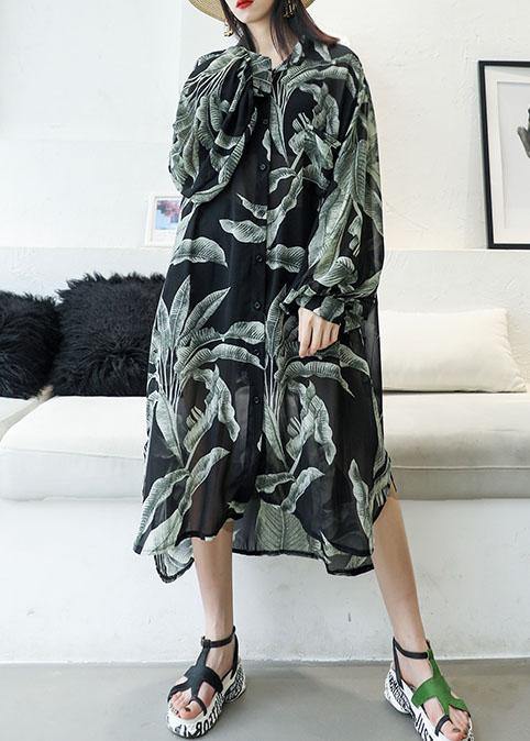 Modern black prints chiffon shirts side open Art sunscreen shirt dresses