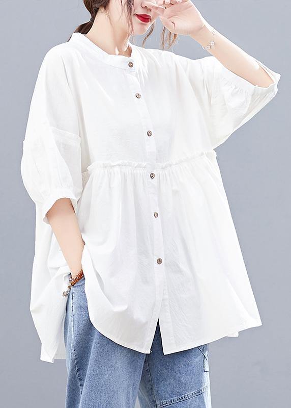 DIY stand collar cotton summerblouses for women Photography white tops