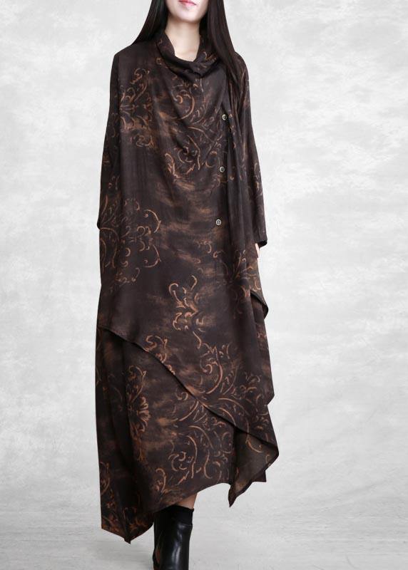 Style Chocolate Print Tunic Asymmetric Kaftan Spring Dresses