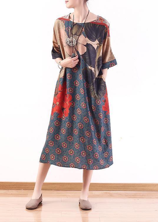 New versatile large size fashion irregular red printed silk loose and thin dress