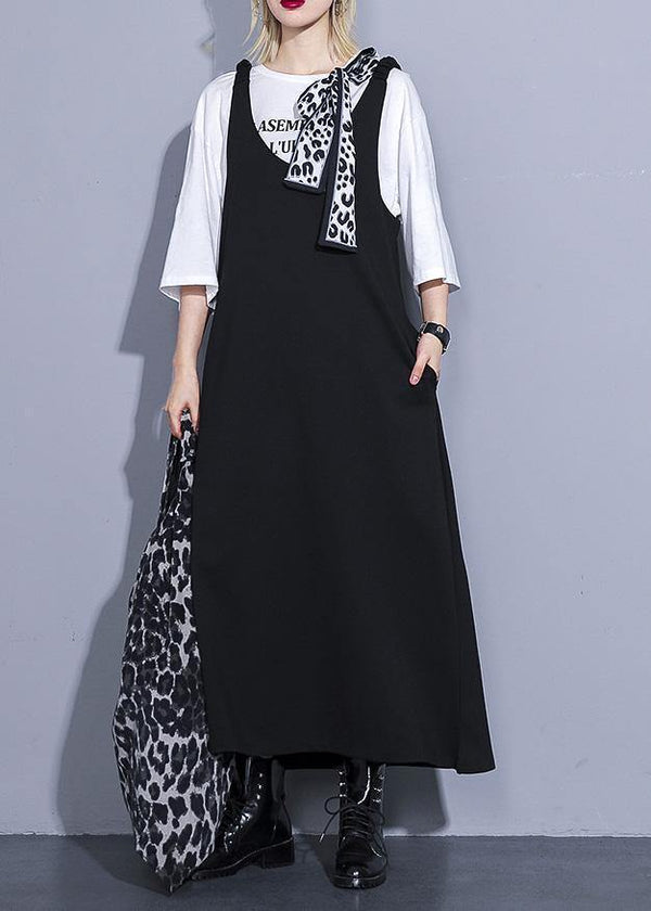 French black cotton Wardrobes sleeveless long summer Dresses