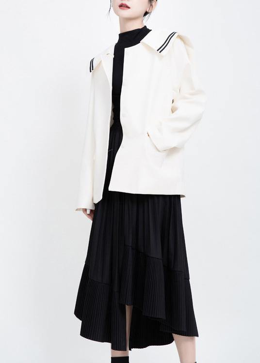 Elegant long sleeve Fashion Sailor Collar outfit white Knee jackets