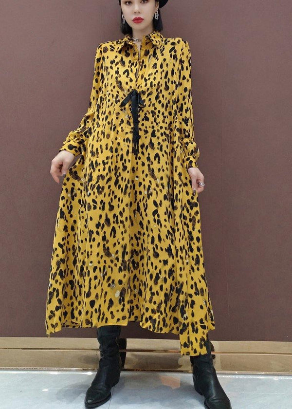 Chic Lapel Large Hem Spring Clothes Fashion Ideas Yellow Dotted Maxi Dress