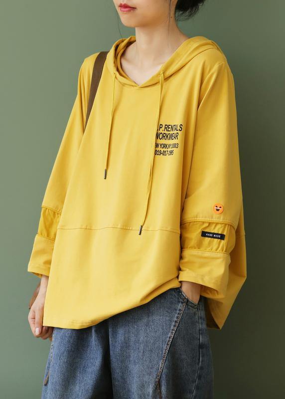 Organic hooded patchwork clothes Fashion Ideas yellow Letter blouses