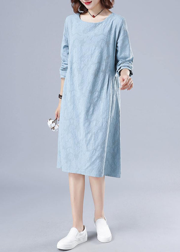 Vivid O Neck Spring Clothes For Women Wardrobes Light Blue Jacquard Dresses