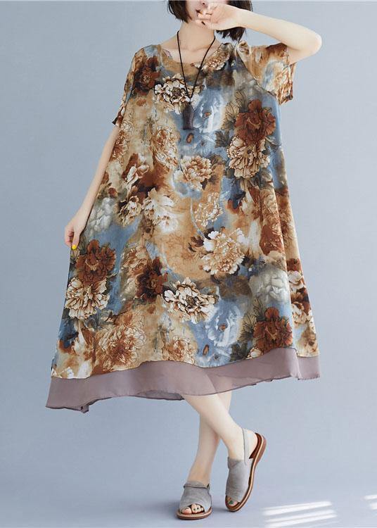 Loose floral clothes o neck short sleeve loose Dress