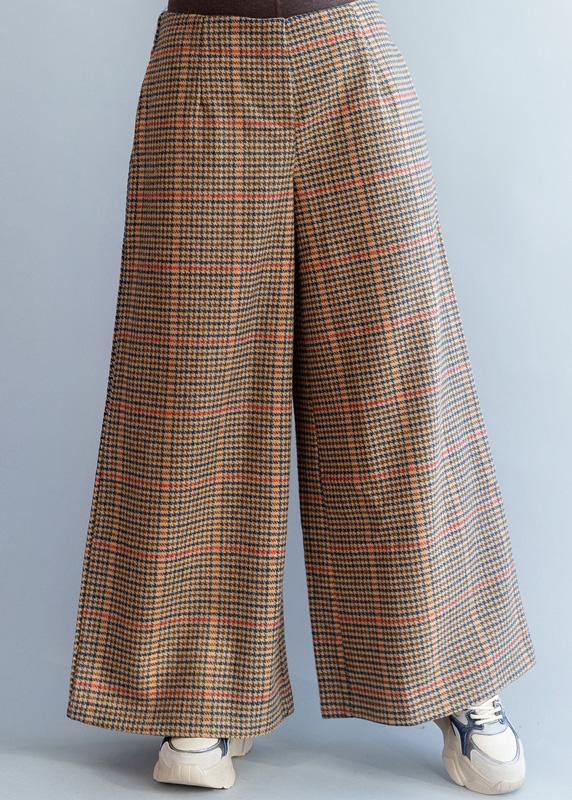 Elegant elastic waist women trousers fall fashion khaki orange plaidFashion Ideas wide leg trousers