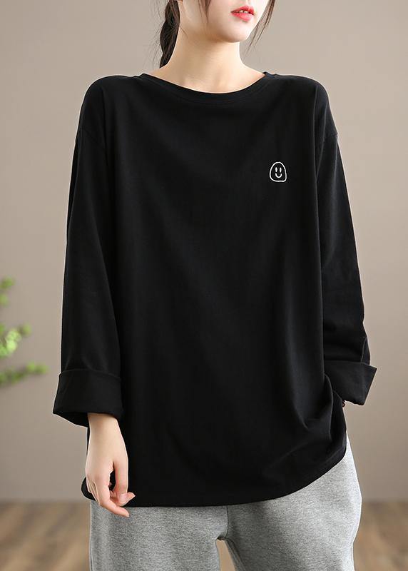 DIY Black Smiling Face Tunic Top O Neck Box Spring Top