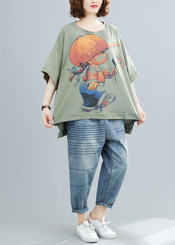 diy o neck cotton summerclothes For Women Wardrobes Cartoon print top