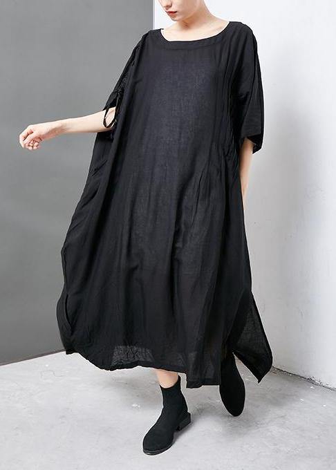 Women linen clothes For Women 2019 Solid Casual Short Sleeve Round Neck Dress