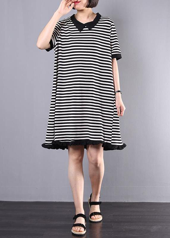 Loose Cotton clothes Fun Striped Casual Cotton A-Line Spliced Dress