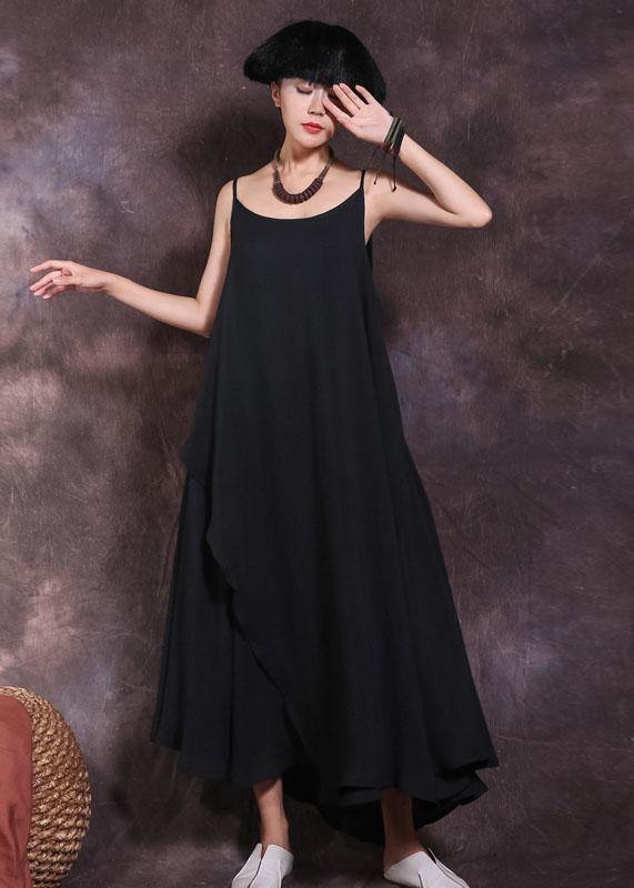 Loose black linen Wardrobes big hem Plus Size summer Dresses