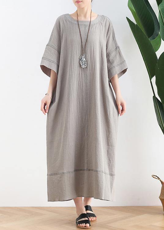 Classy gray cotton Tunic o neck patchwork loose summer Dress