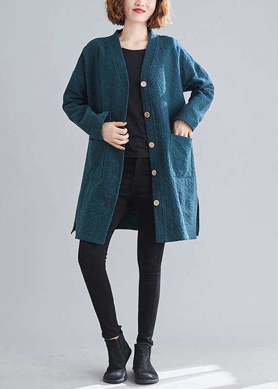 Elegant blackish green Fine casual coats women Work Outfits v neck Button coats