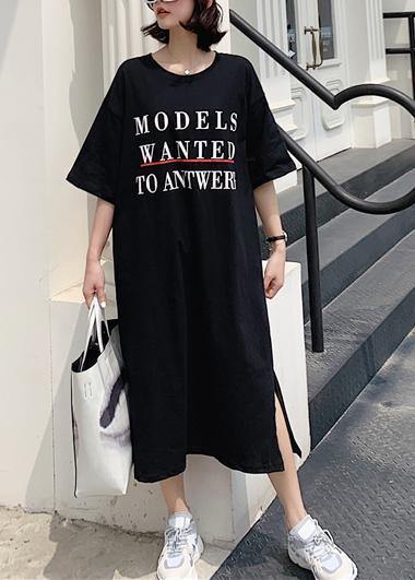 Women black side open cotton tunics for women back hollow out cotton robes summer Dress