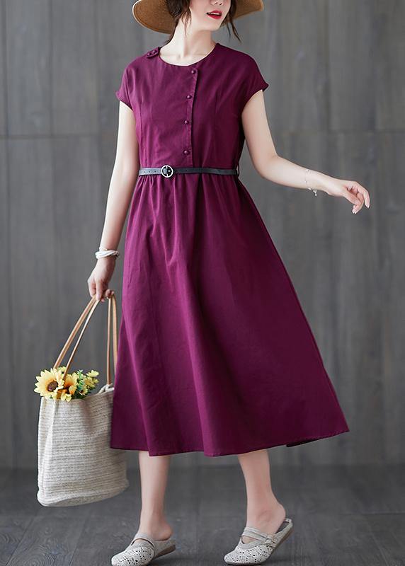 Classy o neck patchwork linen cotton summer clothes For Women Sewing red Dress