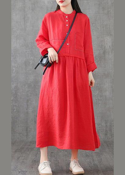 Art o neck patchwork linen Wardrobes Sewing red Dresses spring
