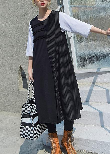 Elegant black patchwork cotton outfit sleeveless Robe summer Dresses