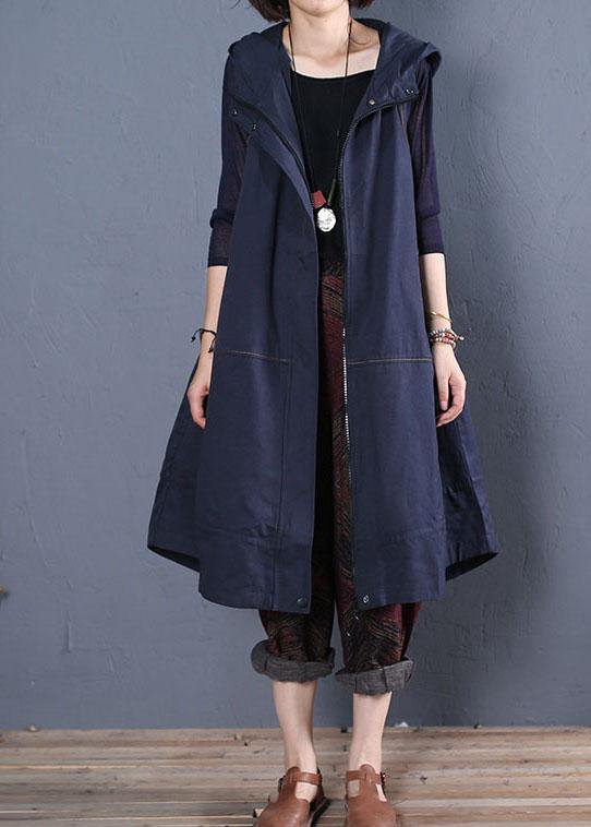 2019 oversize long coat fall blue hooded sleeveless jackets