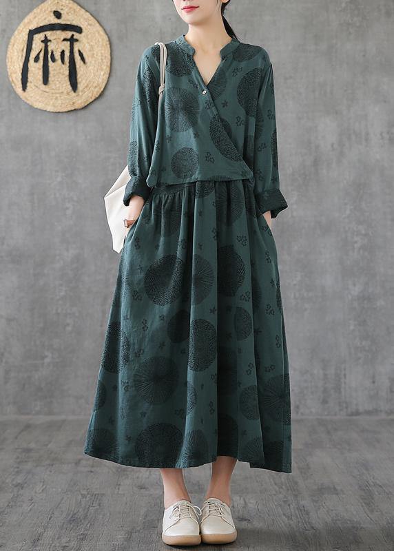 Elegant green embroidery cotton tunics for women o neck patchwork Traveling Dresses