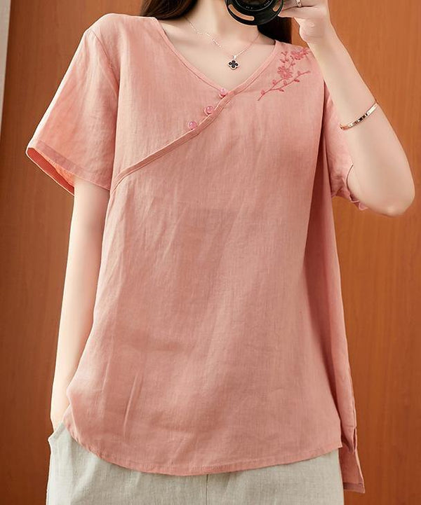 Women v neck clothes For Women Sleeve pink embroidery tops