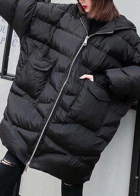 New plus size clothing snow jackets big pockets coats black hooded zippered winter outwear