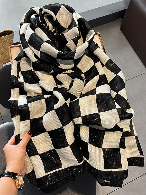 Simple Fashion Contrast Color Plaid Printed Scarf