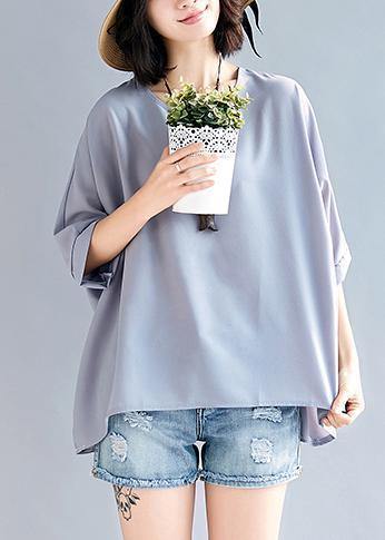 Mu o neck Batwing Sleeve chiffon For Women Outfits gray tops Summer