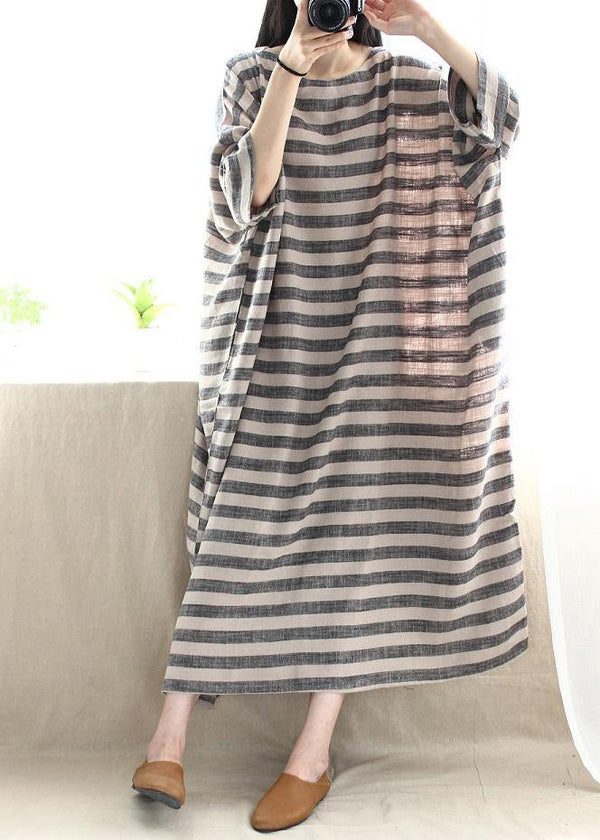 Women O Neck Pockets Runway Striped Dresses