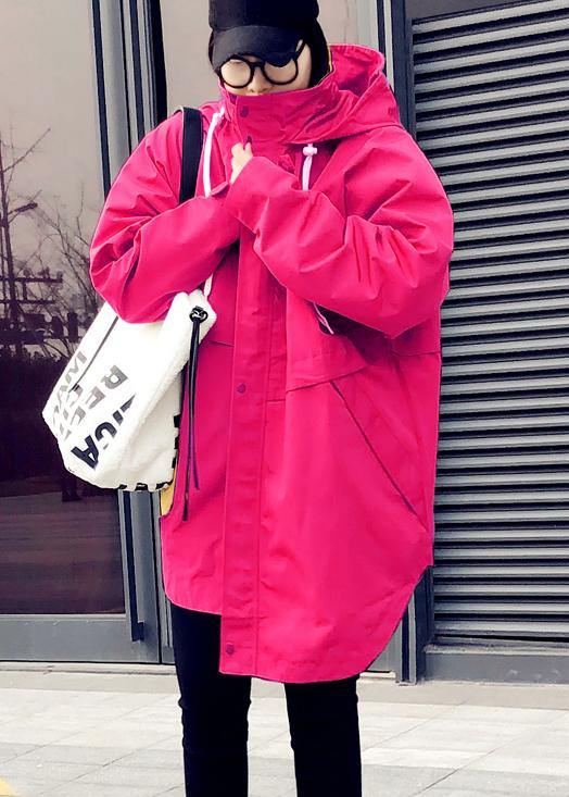 Elegant oversize snow jackets overcoat rose hooded zippered down jacket woman