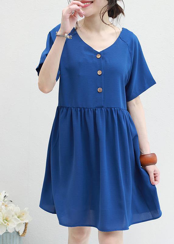 Women two ways to wear chiffon tunic top Sewing blue v neck Dress summer