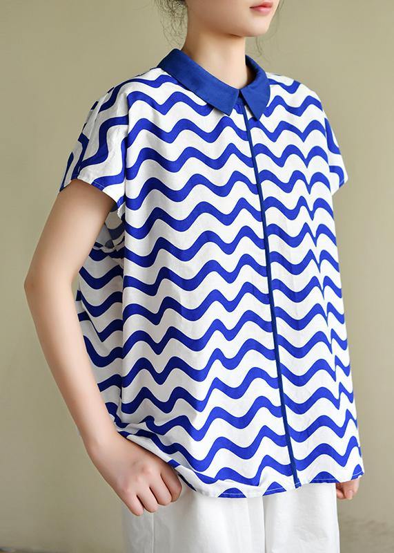 diy blue striped shirts women lapel women blouses