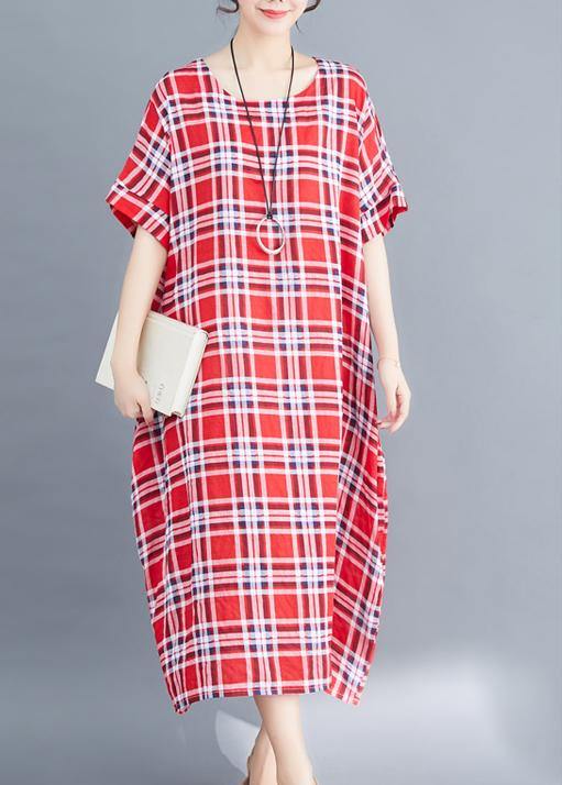 Natural o neck cotton clothes For Women Fabrics red plaid Maxi Dress summer