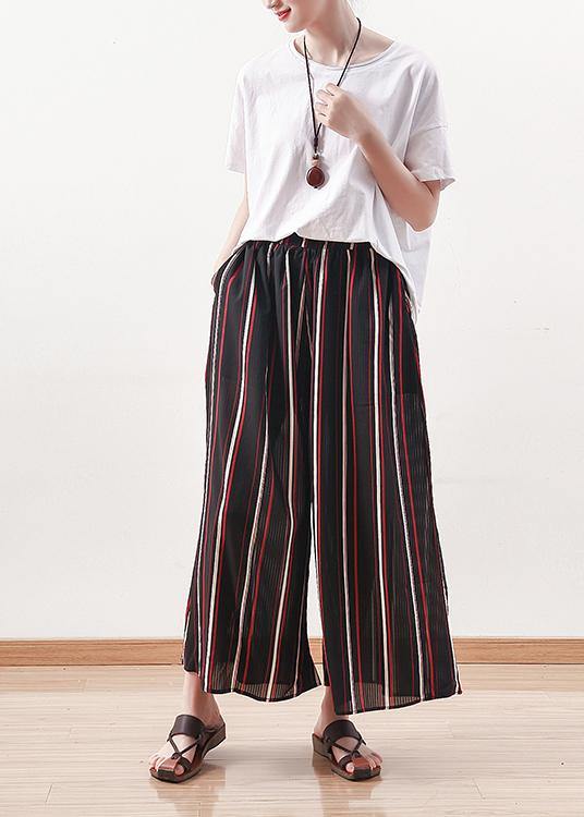 summer striped casual chiffon plus size elastic waist wide leg pants