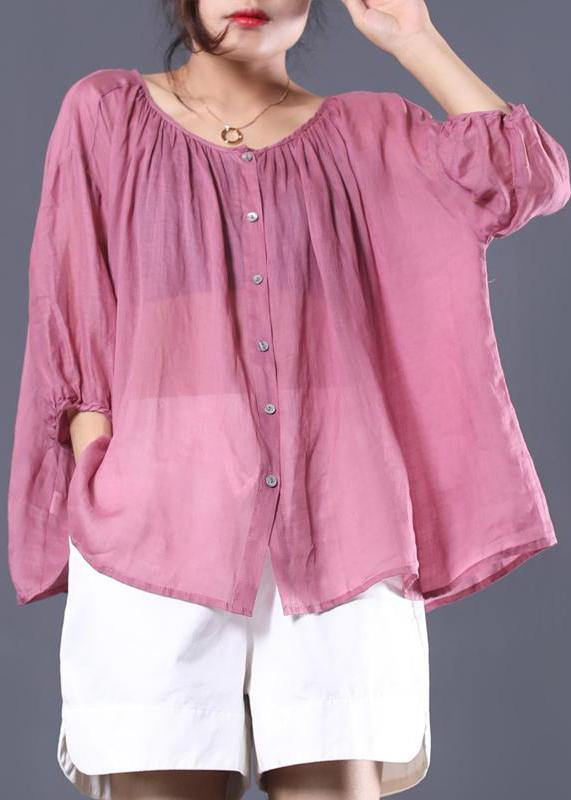 Beautiful linen tunic top Fashion Single Breasted Casual Batwing Sleeve Blouse