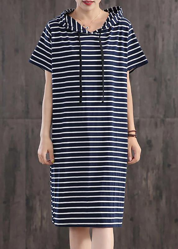 Unique cotton clothes Women Casual Classic Wild Striped Hooded Loose Dress