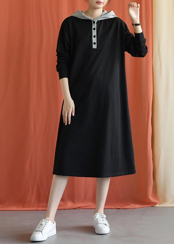 Unique hooded cotton Wardrobes Shape black Plus Size Dress fall