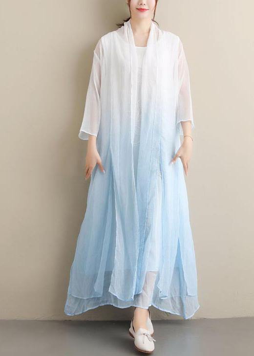 Women Gradient Blue Clothes O Neck Two Pieces Robes Summer Dresses